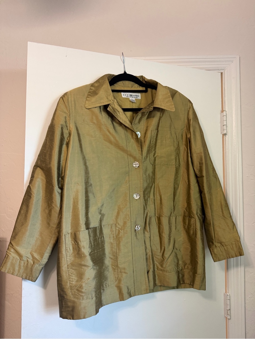 Saks Fifth Avenue Shimmering Olive-Green Silk Button Jacket